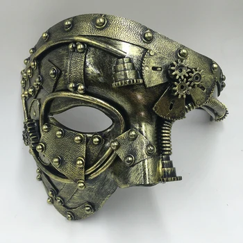Steampunk Phantom Masquerade Cosplay Maske Topu Yarım Yüz Erkekler Punk Kostüm Cadılar Bayramı Partisi Kostüm Sahne