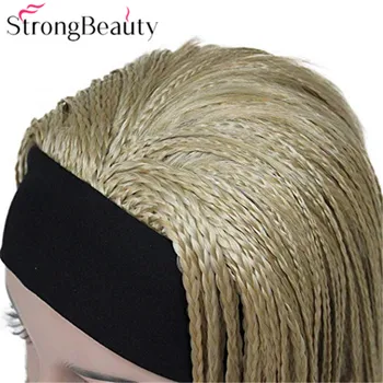StrongBeauty Uzun Örgülü Peruk Örgü Tığ Saç Sentetik Kadın Peruk Kafa Bandı İle