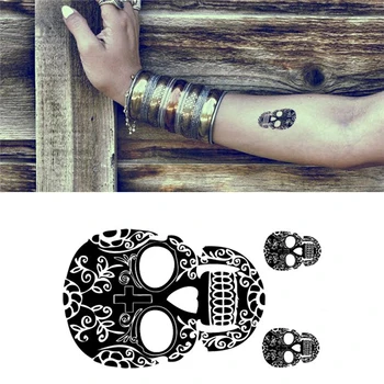 Su geçirmez Geçici Dövme Etiket vücut sanatı Meksika kafatası dövme çıkartma flaş dövme sahte dövmeler kız kadın erkek