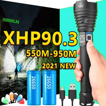 Süper XHP90. 3 güçlü LED el feneri 18650 Şarj Edilebilir taktik el feneri xhp90 USB bellek ışıklı fener cree xhp70 led fener