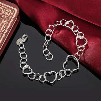 Sıcak Güzel 925 Ayar gümüş romantik kalp Bilezik kadın moda Düğün parti klasik markalar Takı Tatil Hediyeler