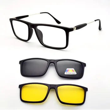 Tam Çerçeve Erkek klasik tarzı Gözlük mıknatıslı klips Ultra hafif Gözlük Kum Siyah Polarize Güneş Gözlüğü Gece Görüş