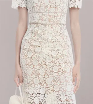Tasarımcı Moda Yaz Kare Yaka Dantel Elbise Kadın Elmas Düğme Çiçek Nakış Hollow Out Bodycon Uzun Parti Vestidos
