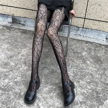 Tayt Örümcek Ağı Seksi kadın Baskılı Tayt Tasarım Siyah İçi Boş Çorap Fishnet Özel Moda Külotlu Çorap