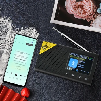 Taşınabilir Dijital Radyo Bluetooth uyumlu 5.0 DAB / FM Alıcısı Yayın Çalar Şarj Edilebilir Hafif Ev ofis Radyo