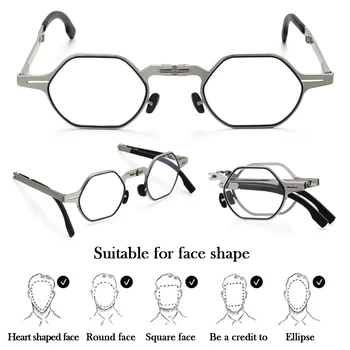 Taşınabilir Katlanır okuma gözlüğü Erkekler Metal Oval Poligon Anti mavi ışık Gözlük Presbiyopi Gözlük Çerçevesi Diyoptri + 1.0 ila + 4.0