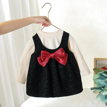 Toddler Kız Elbise 2022 Yeni Moda Prenses Parti noel yayı Sevimli Kıyafetler Bebek Bebek Sonbahar güz giyimi