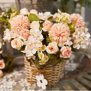 Top Krizantem Gül Kombinasyonu Buket Masa yapay çiçek Ev Otel Düğün Yumuşak Dekorasyon El Düzenlenen ipek çiçek