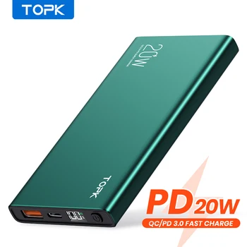 TOPK İ1006P Taşınabilir Güç Bankası 10000mAh 20W PD Şarj PowerBank LED harici pil PowerBank iPhone Xiaomi Huawei