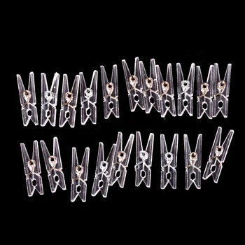 Toptan 20 Adet / grup 25 m Mini Bahar Temizle Şeffaf Klipler Giysi Fotoğraf Kağıdı Peg Pin Clothespin Craft Klipler Ev Dekorasyon