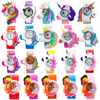 Toptan Pony Unicorn Serisi Çocuk Oyuncakları Çocuk Kol Saati Yumuşak Tokat saat kayışı Çocuk Saati Erkek Kız doğum günü hediyesi Saatler