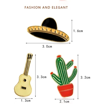 Toptan Tropikal Batı kovboy şapkası Gitar Meksika Kaktüs Emaye Pin Rozeti Metal Kızlar Kot Dekorasyon Takı Arkadaş için Hediye