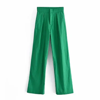 TRAF 2021 Yeşil Pantolon Kadınlar Yüksek Bel Baggy Pantolon Moda Gül Kırmızı Turuncu düz pantolon Kadın Streetwear Geniş Bacak Pantolon