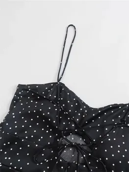 TRAF Polka Dot Korse Elbise Kadın Siyah Kayma uzun elbise Kadınlar Seksi Backless Midi Elbiseler Kadınlar için Yaz Saten Parti Elbiseler