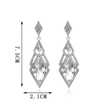TREAZY Gümüş Renk Geometrik Kristal Uzun Küpe Kadınlar için vintage Gelin Nedime Düğün Dangle Küpe Femme Pendante