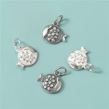 TrustDavis Gerçek 925 Ayar Gümüş Moda Çiçeği Balık Charm Kolye El Yapımı DIY Aksesuarları Güzel Takı Toptan HY193