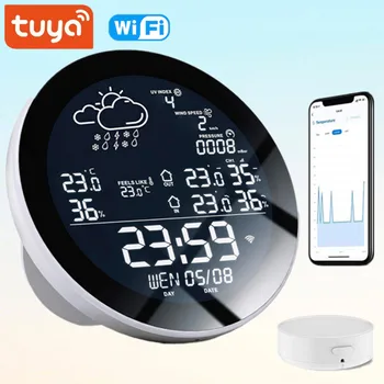TUYA Wifi LCD Dijital Saat Sıcaklık Nem Ölçer Kapalı Açık Akıllı Termometre Higrometre Hava İstasyonu TH Sensörü
