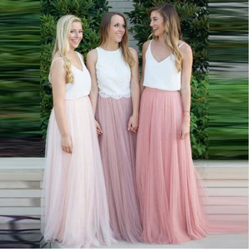Tül Etekler Kadın Maxi Uzun Etek Elastik Bel Kore Moda Bayanlar Düğün Nedime Balo Etekler Faldas Largas Elegantes
