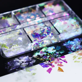 Tırnak Glitter Gevreği Pullu Sparkly Gümüş Düzensiz Cam Kağıt Kalp Tırnak Pul DIY Jel Lehçe Manikür Nail Art Süslemeleri