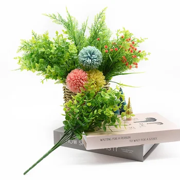 Ucuz Yapay Bitkiler Plastik Çiçekler Scrapbooking Vazolar Ev Dekor için Fern Okaliptüs Yaprakları Süs Saksı