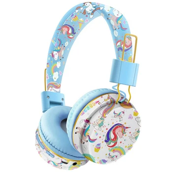 Unicorn Baskı Bluetooth Kulaklık Kablosuz mikrofonlu kulaklık Bluetooth 5.0 Kız Kızı Erkek çocuk Çocuk Karikatür Kulaklık
