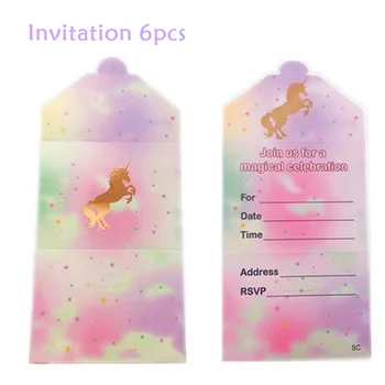 Unicorn Parti Davetiyesi Menfez 6 adet Pembe + Altın Renk Teması İçin Uygun Doğum Günü düğün davetiyesi Bebek duş dekorasyonu