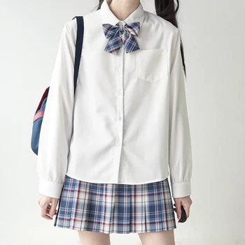 Unisex Erkekler DK / JK Üniforma Beyaz Etek Japon Öğrenciler Uzun / Kısa Kollu Yaz Yaz Sonbahar Beyaz Bluz Kadın Üst