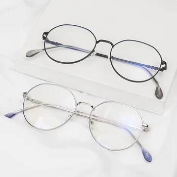 Unisex Miyopi Gözlük Ultralight Metal Yuvarlak Çerçeve Gözlük Anti-Uv Mavi ışınları radyasyon Gözlük Düz Ayna Gözlük-1.0~-4.0
