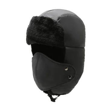 Unisex Sıcak Kış kulak koruyucu Yüz Şapka Erkek Faux Kürk Bombacı Şapka Kulak Flep İle Rüzgar Geçirmez Maske Soğuk Kar Avcılık Kap
