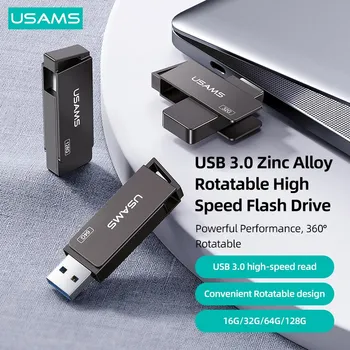 USAMS USB 3.0 Çinko Alaşım Dönebilen Yüksek Hızlı Flash Sürücü 16G 32 GB 64 GB 128 GB Pendrive USB Sopa İçin Anahtar Dizüstü Tablet Kutusu PC