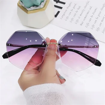 UV400 Çerçevesiz kadın Güneş Gözlüğü Degrade Lensler Kadın güneş gözlüğü Bayan Vintage Çerçevesiz Gözlük Klasik 2021 Marka Tasarımcısı