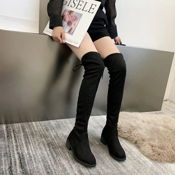 Uyluk Yüksek Çizmeler Kadın Sonbahar Kış Yeni 2022 Kadın Diz Çizmeler Üzerinde Düz Streç Seksi Moda rahat ayakkabılar Zapatos De Mujer