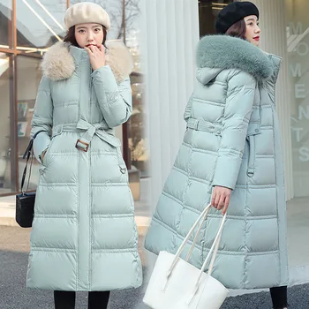 Uzun kapitone ceket Bayanlar Kore Versiyonu Gevşek Ekmek Elbise 2022 Kış sıcak Büyük Kürk Yaka Kapşonlu İnce Serin Mizaç