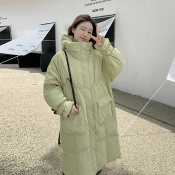 Uzun Yastıklı Ceket kadın 2023 Yeni Moda Kalınlaşmış Kapşonlu kapitone ceket Kore Versiyonu Diz Üstü iç astarlı ceket Moda
