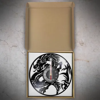 Uçan Evil Ejderha Vinil Müzik Kayıt duvar saati Manevi Sembol yatak odası dekoru Ortaçağ Fantezi Sanat Vinil Disk El Sanatları Saat