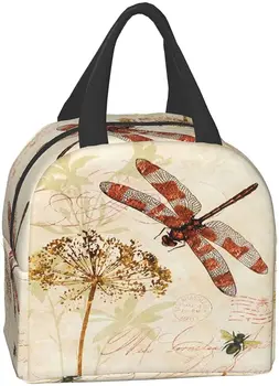 Vintage Bırakın Dragonfly Yalıtımlı Öğle Yemeği Çantası Sızdırmaz Soğutucu çocuk beslenme çantası Erkekler Kadınlar Kızlar için Erkek Kullanımlık Termal Tote Çanta
