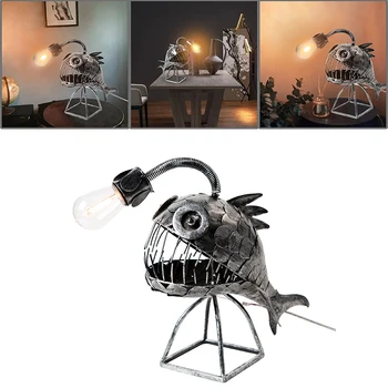 Vintage Fener Balık masa lambası Köpekbalığı Şekli Gece Lambası USB Metal Sanat Fener Süs Yatak Odası Ev Masa Dekorasyon Hediye için
