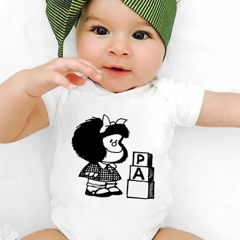 Vintage Harajuku Bebek Giysileri Mafalda Baskı Toddler Kız Bodysuits Yaz Serin Açık Romper Rahat Aktivite Bebek Tulumu