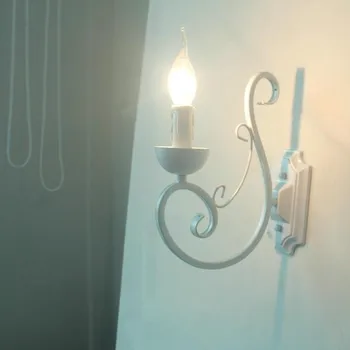 Vintage Metal duvar lambaları beyaz renk E14 mum ışığı lambası yatak odası başucu aydınlatma armatürü demir duvar lambası