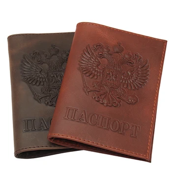 Vintage Stil Rus rahat Çılgın at Hakiki Deri Pasaport Kapağı Çift kartal Pasaport tutucu