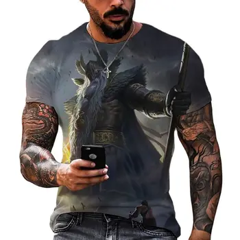 Vintage Viking T Shirt Erkekler İçin 2022 3D Odin Baskı Kısa Kollu Tees Tops Büyük Boy Rahat Gevşek Giyim Sokak Kazak 6XL