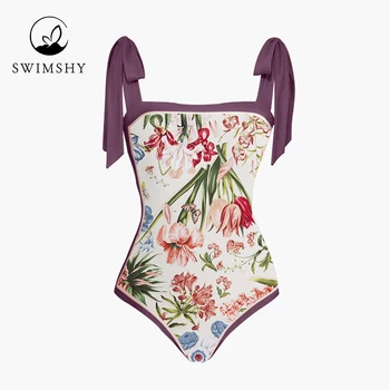 Vintage Çiçekli Baskı Colorblock Mayo Şık Tek Parça Mayo Push Up Mayo Yaz Beachwear Yüzme Bikini İnce 2022