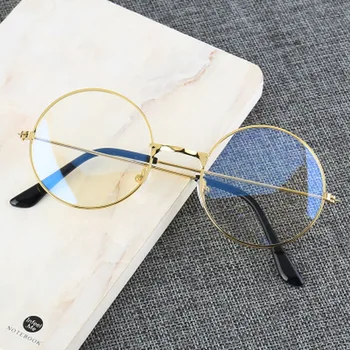 Vintage Şeffaf Gözlük Yuvarlak Metal Çerçeve Süper Hafif Tiki Tarzı Şeffaf Lens Oyun Gözlük Okuma Göz Koruması Şık