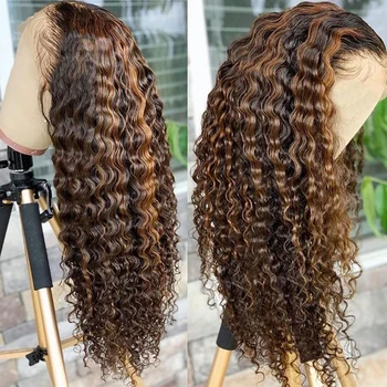 Vurgulamak Ombre Dantel Ön insan saçı peruk 30 İnç kıvırcık insan saçı insan saçı peruk Bal Sarışın Renkli 13x4 Derin Dalga ön peruk Kadınlar İçin