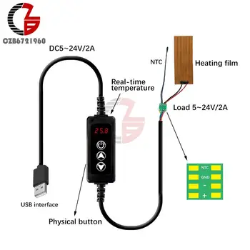 W-3301 DC 5-24V 2A Mini Termostat Dijital sıcaklık kontrol cihazı USB Arayüzü ile ısıtma Filmi Sıcaklık Ölçümü-40~120°C