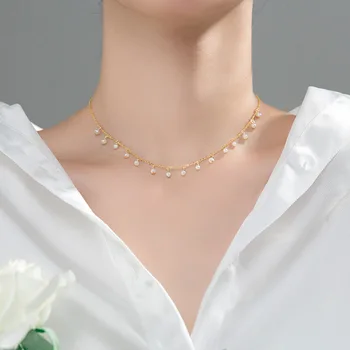 WANTME Klasik Doğal Tatlısu Barok İnci Klavikula Gerdanlık Kolye Kadınlar için Gerçek 925 Ayar Gümüş düğün takısı Hediye