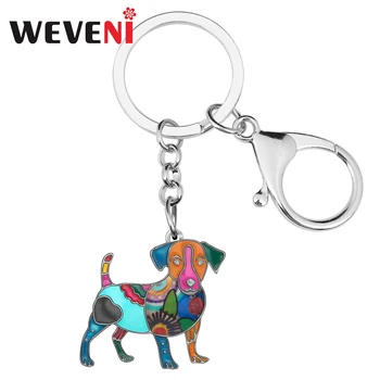 Wevenı Emaye Metal Ayakta Jack Russell Terrier anahtar zincirleri Hayvan anahtarlıklar Çanta Takı Bayan Kız Için Genç Pet Severler Hediye
