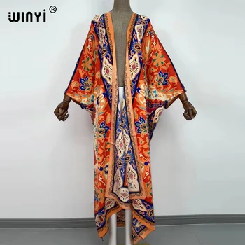WİNYİ Afrika Orta Doğu kimono Kadın Hırka dikiş kimono Kokteyl sexcy Boho Maxi Afrika Tatil Batwing Kollu Ipek Elbise