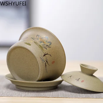 WSHYUFEI Jingdezhen seramik Gaiwan kase Çin tarzı Kumtaşın retro çay seti El Yapımı Kabarcık çay kase Seyahat çay bardağı 150 ml
