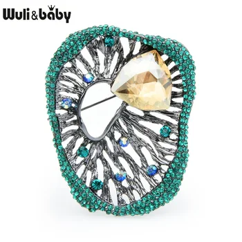 Wuli ve bebek Kristal Geometri Broş Kadınlar Rhinestone Mavi Yeşil Düğün Ziyafet Broş Pins Hediyeler